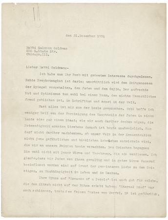 Lot #280 Albert Einstein: Writing the top Zionist leader in the US, Einstein ponders the existence of a Jewish state: “I entertain lesser hopes for salvation through a union of the majority of Jews in a single country” - Image 1