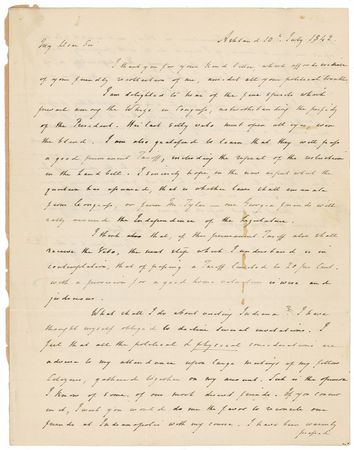 Lot #244 Henry Clay: The Great Compromiser rants about the president, ?You will be threatened with a Veto. But...I would vote for that measure which according to my own sense of duty I thought right, whatever may be the opinion of Mr. Tyler? - Image 1