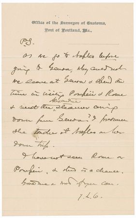 Lot #417 Joshua Lawrence Chamberlain: Maine’s heroic Civil War veteran prepares to set sail for Italy and Egypt, still seeking relief from his Gettysburg wounds - Image 3