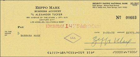 Lot #1078 Zeppo Marx Checks - Image 1