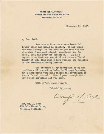 Lot #448 Douglas MacArthur: During the Japanese occupation MacArthur vows: “In spite of apparent unsurmountable [sic] difficulties, we are on the road here to the light and the truth” - Image 1