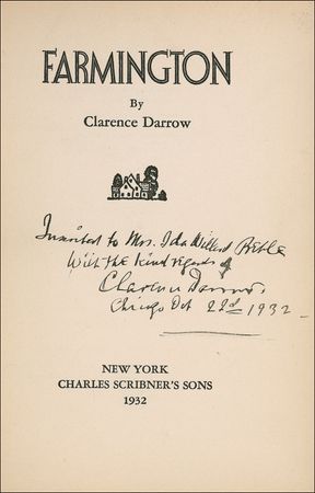 Lot #250 Clarence Darrow: The famed Scopes defense attorney inscribes his 1903 novel of boyhood reminiscences - Image 1