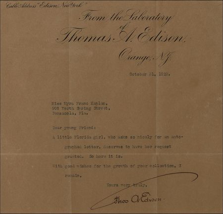 Lot #277 Thomas Edison: The ?Wizard of Menlo Park? cheerfully appeases a young girl who ?deserves to have her request granted? - Image 2