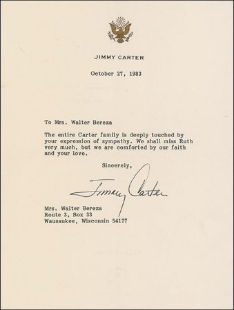 Lot #30 Jimmy Carter: Former president accepts