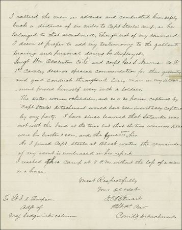 Lot #477 J. E. B. Stuart: The future Confederate general tells of pursuing an Indian chief—in amazing detail—including the capture of women and children and a soldier’s arrow wound to the face - Image 3