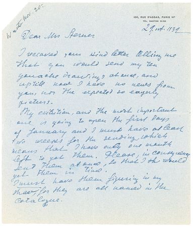 Lot #694 Ossip Zadkine Handwritten Letter Signed - Image 1