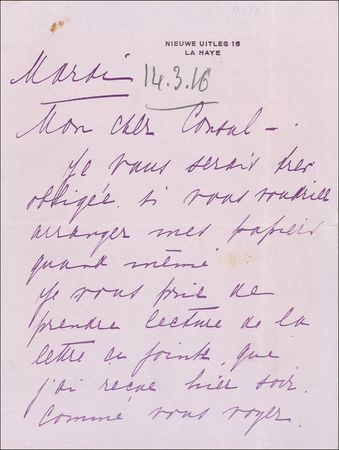 Lot #337 Mata Hari: A year before the famous spy is nabbed, thoughts of an outfit needed to dance a minuet and of a Frenchman ?whom I fear wounded or dead and who loved me a lot? - Image 1