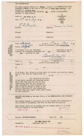 Lot #943 Lillian Gish Signed Document - Image 1