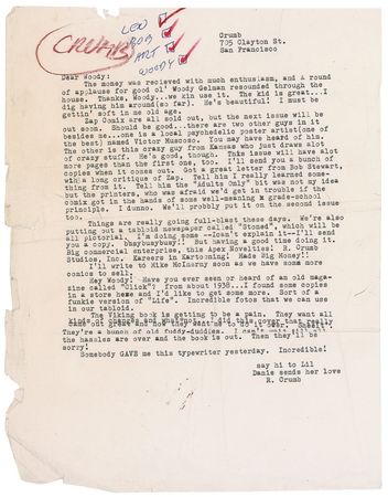 Lot #658 Robert Crumb: The underground artist stresses that “the ‘Adults Only’ bit was not my idea but the printers, who was afraid we’d get in trouble if the comix got in the hands of some well-meaning grade-school principle” - Image 1