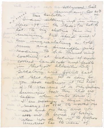 Lot #929 W. C. Fields: Sipping ?a cold rum and pineapple juice? Fields looks forward to wrapping one of his best known films ?The Bank Dick,? ?I am so tired I could cash in right now? - Image 1