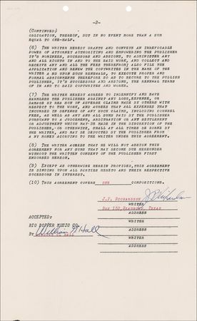 Lot #741 Big Bopper: Weeks before his death, the Big Bopper approves a financial arrangement as he answers ‘Chantilly Lace’ - Image 2