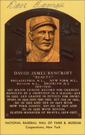 Lot #1095 Dave Bancroft: A ?Beauty?! One of the scarcest of all Hall of Fame plaque cards - Image 1