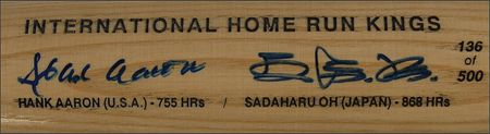 Lot #1076 Hank Aaron and Sadaharu Oh Baseball Bat - Image 2
