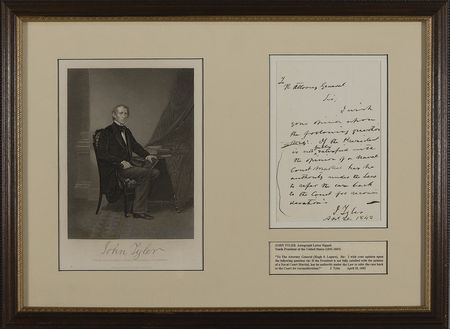 Lot #185 John Tyler: Tyler consults his attorney general on the presidential Constitutional powers regarding a court-martialed naval officer - Image 2