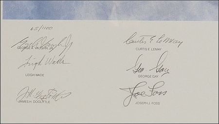 Lot #494 Great Moments In Aviation History: Scarce 1982 Great Moments In Aviation History litho, signed by 15 aviation pioneers, the only edition in the entire series signed by Neil Armstrong - Image 2