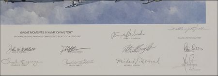 Lot #494 Great Moments In Aviation History: Scarce 1982 Great Moments In Aviation History litho, signed by 15 aviation pioneers, the only edition in the entire series signed by Neil Armstrong - Image 3