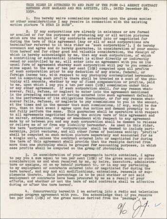 Lot #938 Judy Garland: Garland and her studio agree upon commissions from A Star Is Born - Image 1
