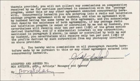 Lot #938 Judy Garland: Garland and her studio agree upon commissions from A Star Is Born - Image 2