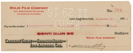 Lot #992 Harold Lloyd Check - Image 1