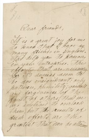 Lot #641 Leo Tolstoy: Tolstoy joyously wishes the Brotherhood Church the gifts of “patience, humility, goodwill and forgiveness” as they strive toward “the greatest that can be attained in the world” - Image 1