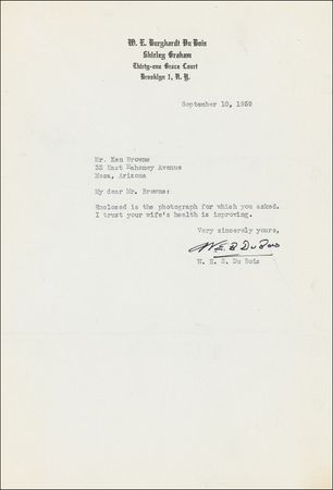 Lot #257 W. E. B. DuBois: The only DuBois signed photo we have seen, along with his letter of transmittal - Image 2