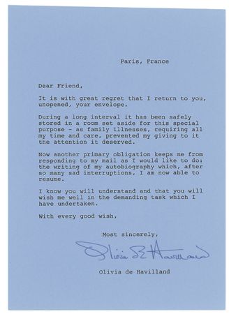 Lot #947 Gone With the Wind: Olivia de Havilland Photograph and Letter - Image 2