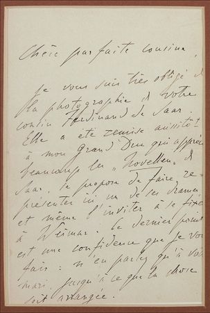 Lot #675 Franz Liszt: Liszt writes his cousin to reference a possible performance of Ferdinand von Saar’s work at Weimar - Image 2