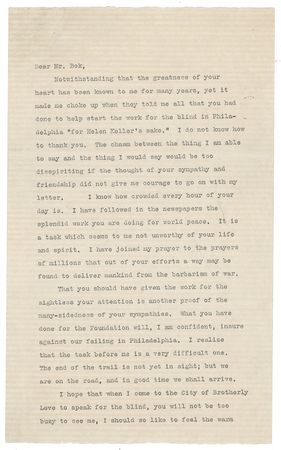 Lot #281 Helen Keller: Two decades later, Keller thanks a magazine editor who helped bring her story to life - Image 1