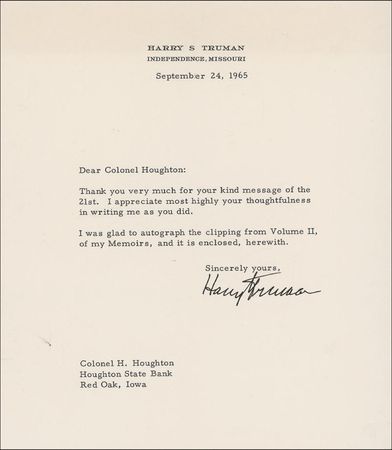 Lot #162 Harry S. Truman Typed Letter Signed - Image 1