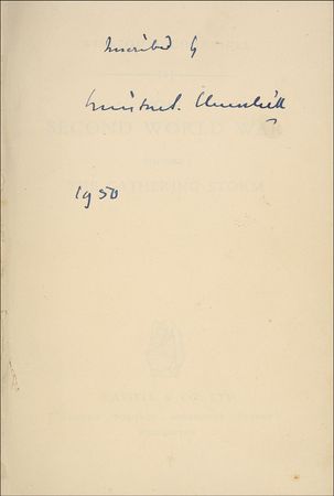 Lot #207 Winston Churchill: Churchill signs The Gathering Storm, the first volume of his Nobel Prize-winning account of World War II - Image 1