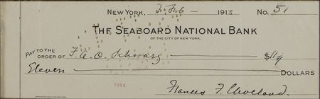 Lot #20 Grover and Frances Cleveland: Through two separate checks, Cleveland pays as the end draws near while his widow?s new life begins - Image 3