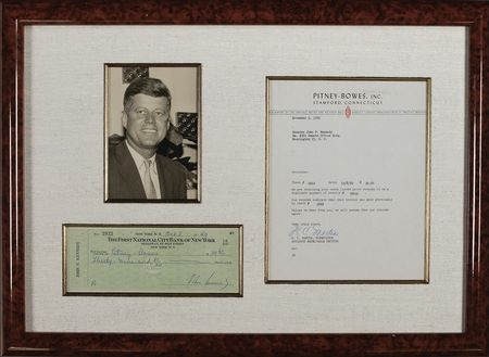 Lot #32 John F. Kennedy: A rare check as JFK, gearing up for his White House run, mistakenly remits a double payment to Pitney-Bowes - Image 3