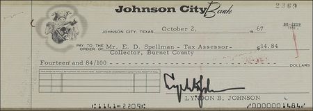 Lot #33 Lyndon B. and Lady Bird Johnson: President Johnson remits funds to a Texas county tax assessor - Image 1