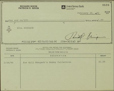 Lot #34 Richard Nixon: Nixon graciously honors a collector’s request for a signed check - Image 1