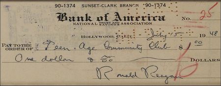 Lot #37 Ronald Reagan: President Reagan—of the Screen Actors Guild—sends a small contribution to a community organization - Image 1