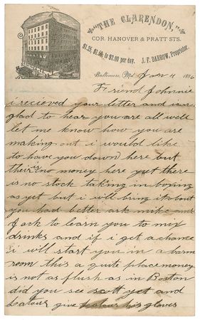 Lot #1184 Jake Kilrain: Kilrain writes a fellow boxer from the road: “I would like to have you down here but their is no money here yet there is no stock taking in boxing” - Image 1