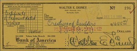 Lot #623 Walt Disney Check - Image 1