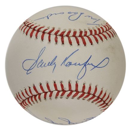 Lot #1186 Sandy Koufax, Duke Snider, and Tommy Lasorda Baseball - Image 1