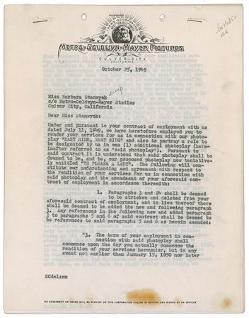 Lot #1024 Barbara Stanwyck Signed Document - Image 1