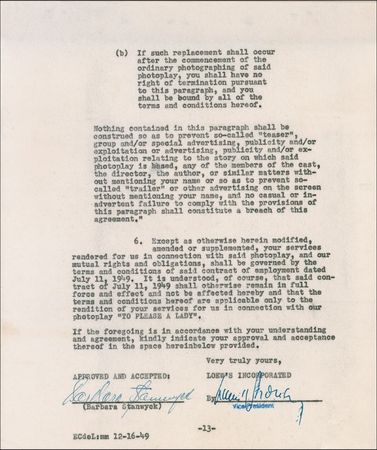 Lot #1024 Barbara Stanwyck Signed Document - Image 2