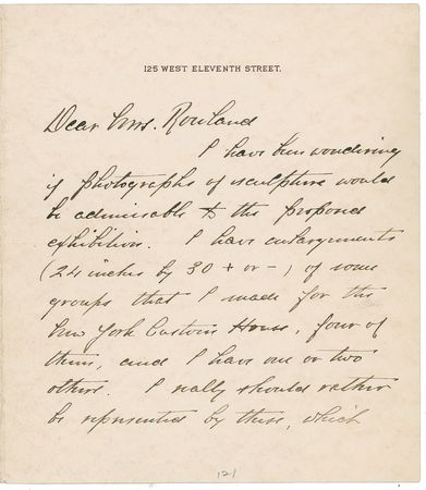 Lot #538 Daniel Chester French: ?I really should rather be represented by these, which are of my most important works in recent years? - Image 1
