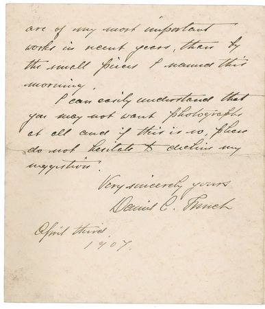Lot #538 Daniel Chester French: ?I really should rather be represented by these, which are of my most important works in recent years? - Image 2