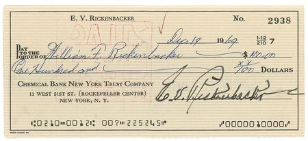 Lot #485 Eddie Rickenbacker Photograph and Check - Image 2