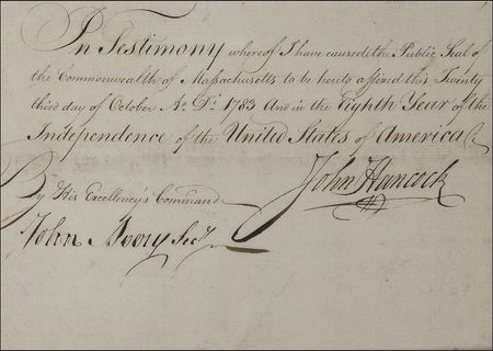 Lot #263 John Hancock: An impressive ‘John Hancock’ a month after the end of the Revolution - Image 1