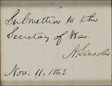 Lot #111 Abraham Lincoln: Lincoln endorsement eight days before delivering the Gettysburg Address - Image 1