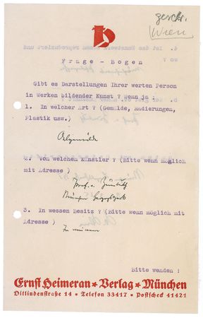 Lot #365 Wilhelm Wien Questionnaire - Image 1