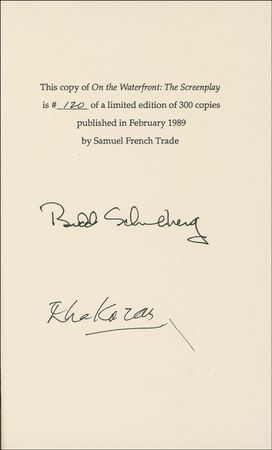 Lot #995 On the Waterfront: Kazan and Schulberg Book - Image 1