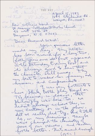 Lot #634 Ted Key: “I was very fortunate to have Shirley Booth play Hazel on TV … What a talented and courageous person!” - Image 1