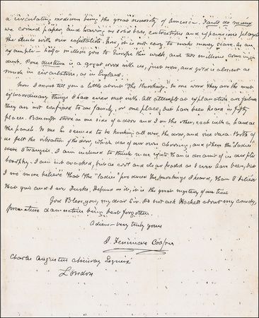Lot #524 James Fenimore Cooper: The author of Last of the Mohicans praises New York, questions slavery, and ponders the question: ?What are we to do with the blacks, God knows? - Image 3