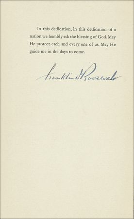 Lot #127 Franklin D. Roosevelt: Exceedingly rare signed hardcover copy of FDR’s 1933 inaugural address, featuring his historic pronouncement, 